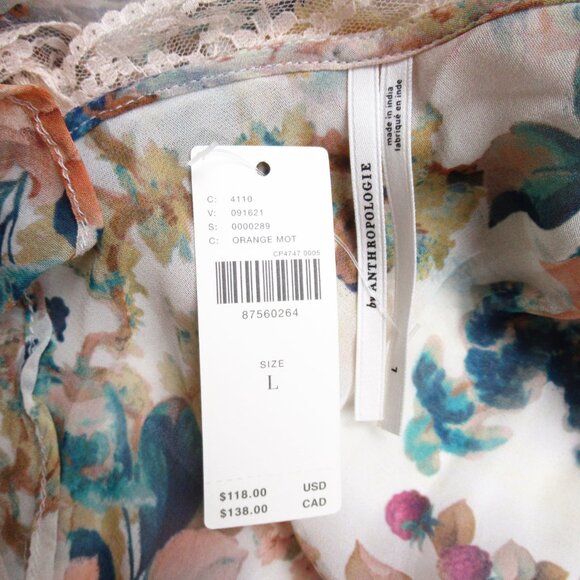 By Anthropologie Sleeveless Trailing Ruffle Blouse Floral Print Lace Trim Large - Picture 12 of 12